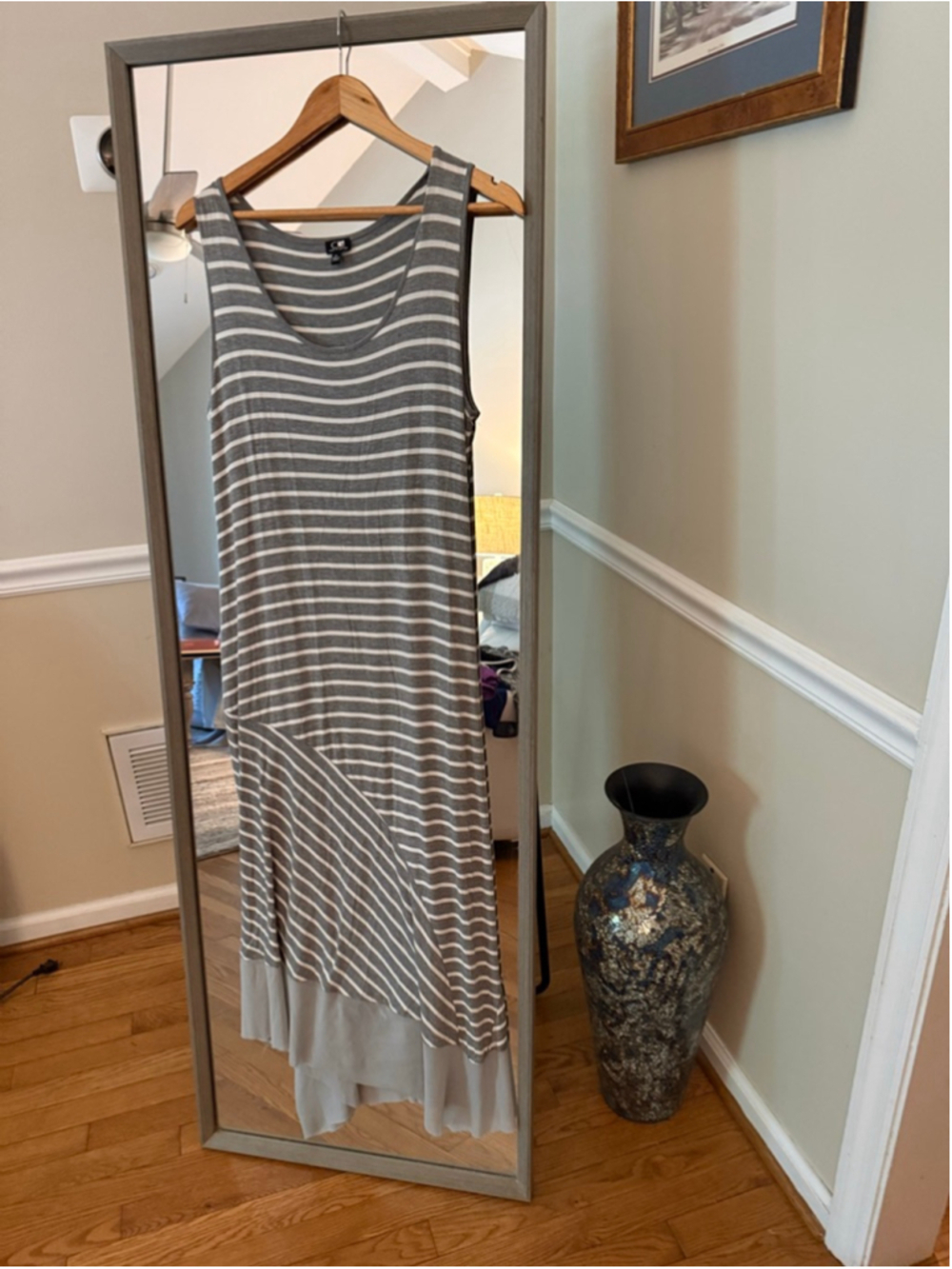 Women's Cable & Gauge Asymmetrical Dress XL Gray White Striped